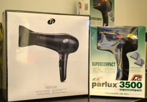 T3 and Parlux blow dryers at Fabio Scalia Salon