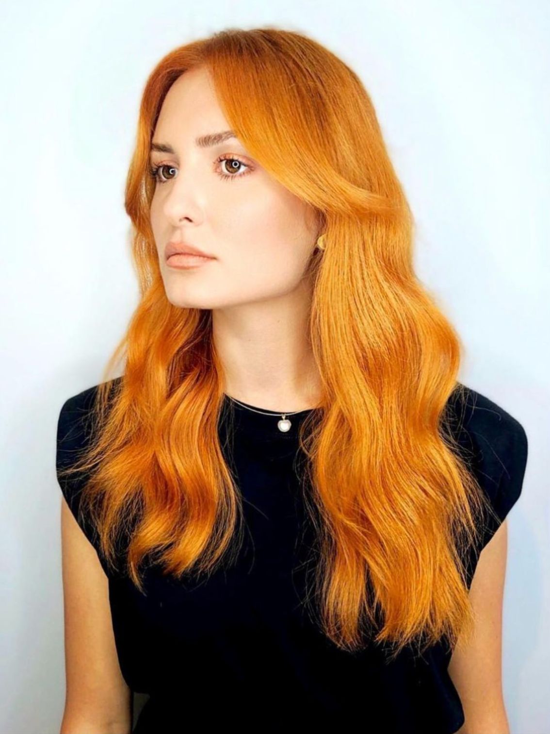 model with Strawberry blond copper hair color